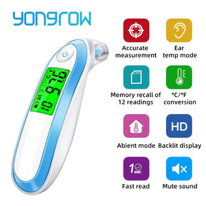 Yongrow Dual-Mode Infrared Thermometer - Forehead & Ear Temperature Readings, Digital Display, Battery Operated (Batteries Not Included) - Available in 5 Colors