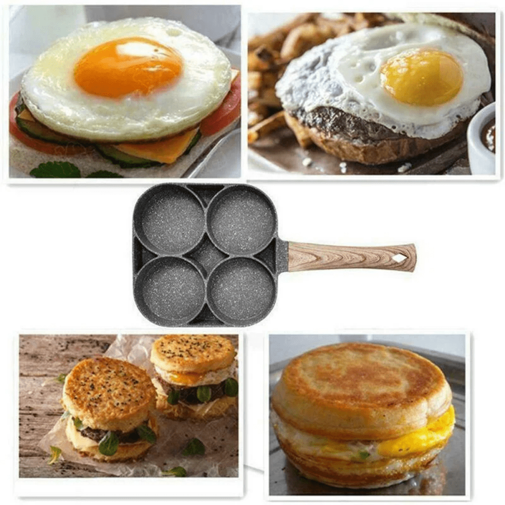 1pc Egg & Hamburger Frying Pan, Non-Stick Egg Pancake Maker With Wooden Handle For Induction Cooker And Gas Stove - Perfect For Eggs, Burger