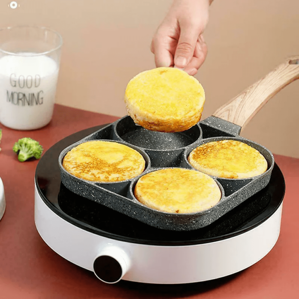 1pc Egg & Hamburger Frying Pan, Non-Stick Egg Pancake Maker With Wooden Handle For Induction Cooker And Gas Stove - Perfect For Eggs, Burger