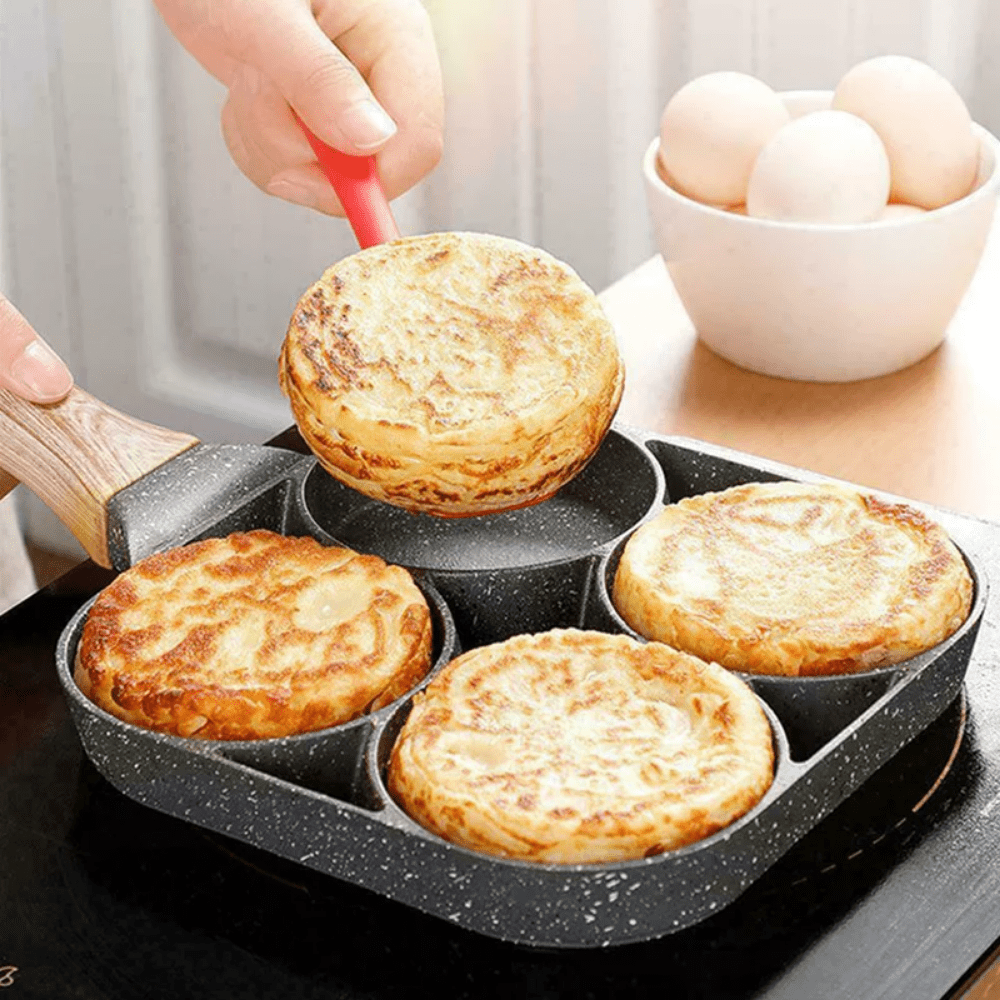 1pc Egg & Hamburger Frying Pan, Non-Stick Egg Pancake Maker With Wooden Handle For Induction Cooker And Gas Stove - Perfect For Eggs, Burger