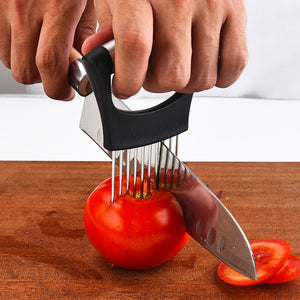 1pc Stainless Steel Onion Holder: Perfect for Slicing, Tomato Cutting & Home Kitchen Accessories!