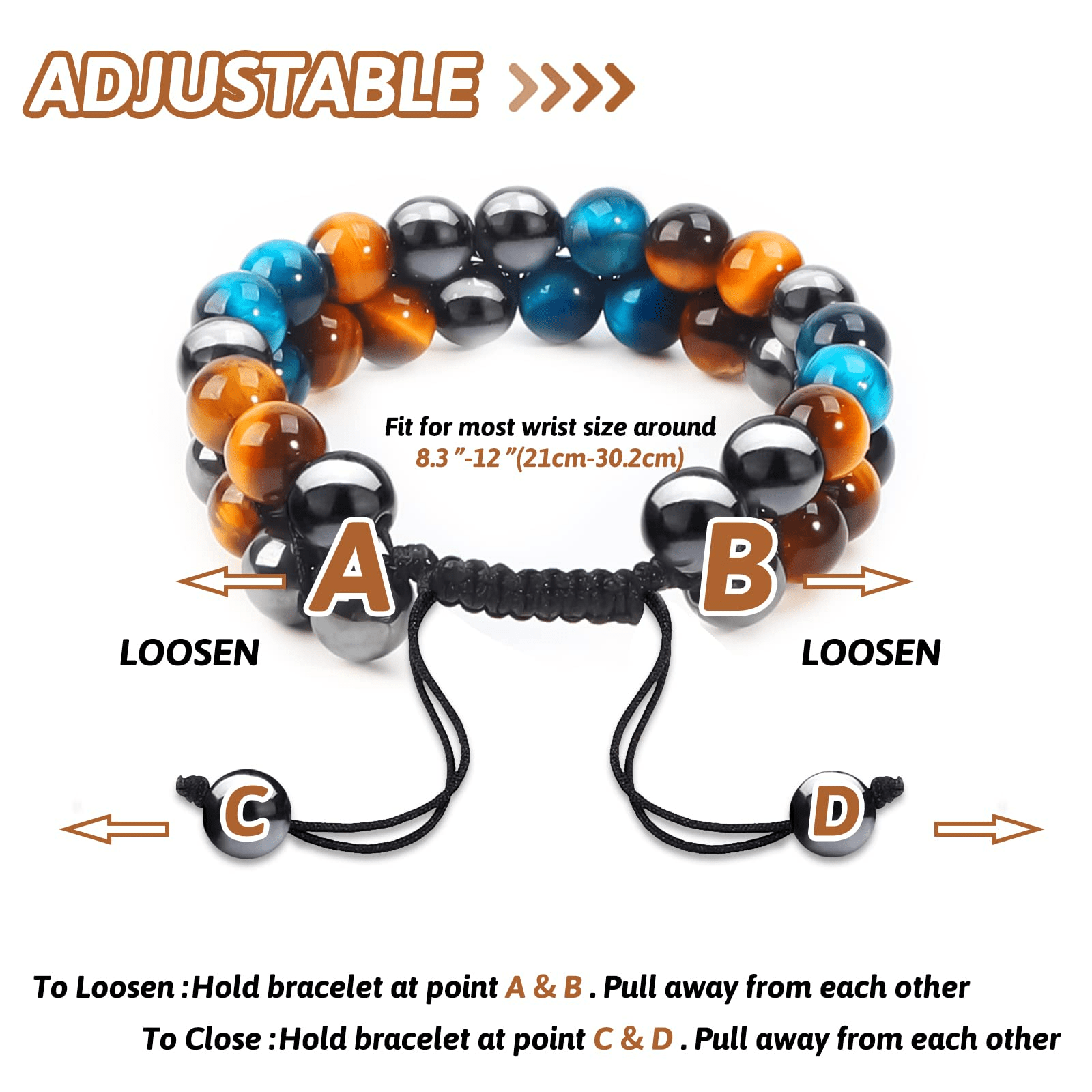 Triple Protection Bracelet, MIDON Crystal Bracelet For Men Tiger Eye Beads Hematite And Black Obsidian Natural Stone 8mm Healing Bracelets G