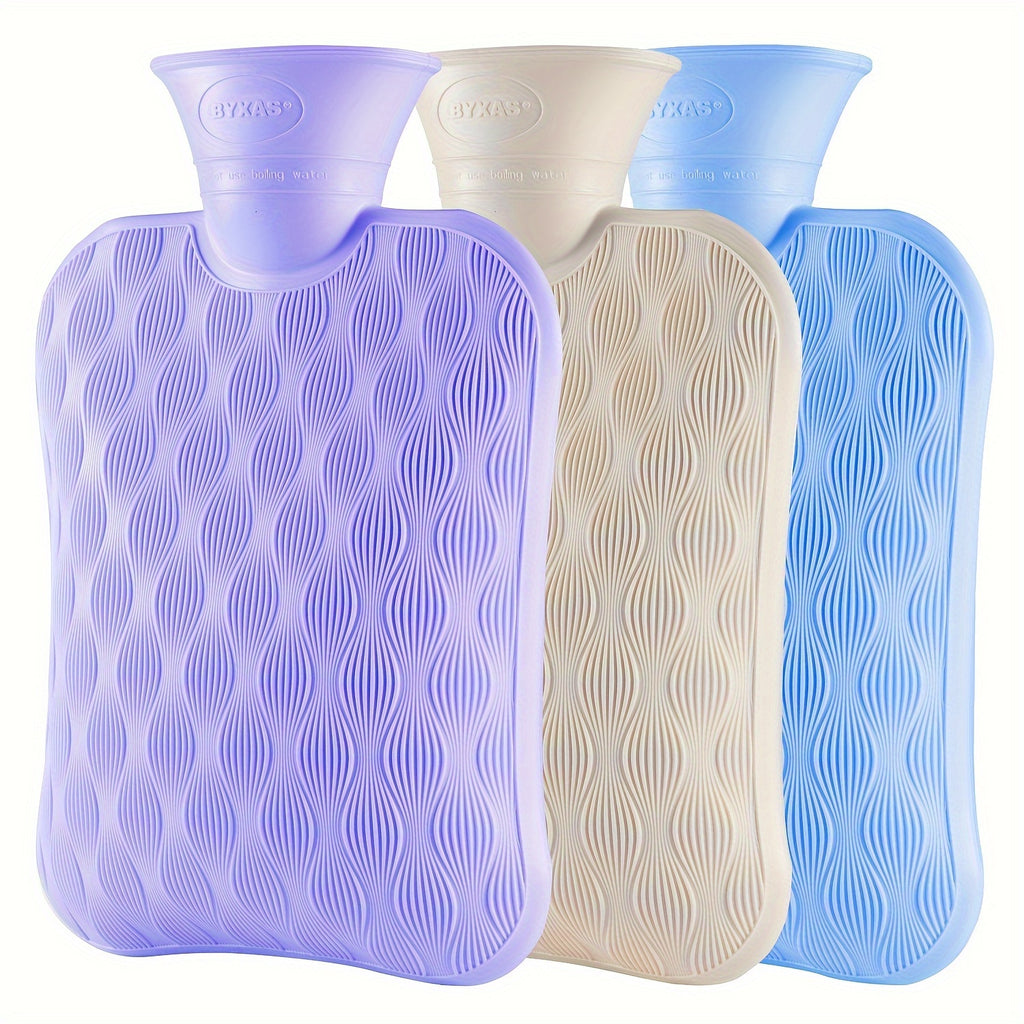 1pc BYXAS Hot Water Bottle, 2L Hot Water Bag For Neck And Shoulder, Hand Feet Warmer, Blue, Purple, White