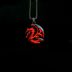 Men's New Hip Hop Funky Flame Dragon Luminous Stainless Steel Pendant Necklace