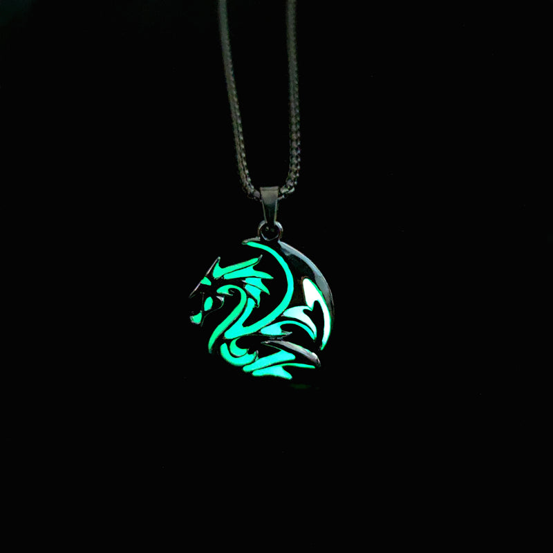 Men's New Hip Hop Funky Flame Dragon Luminous Stainless Steel Pendant Necklace