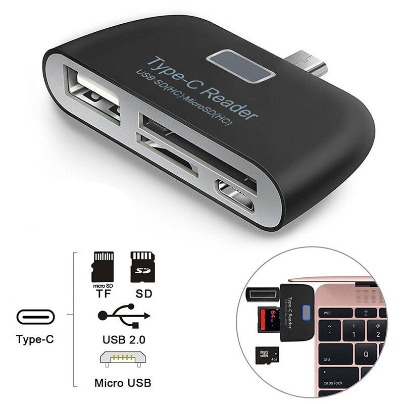 Multifunctional Smart 4 In 1 Laptop PC Durable Phone TF Micro SD With Micro USB Charge Port USB 3.1 Universal Type C Adapter OTG Card Reader