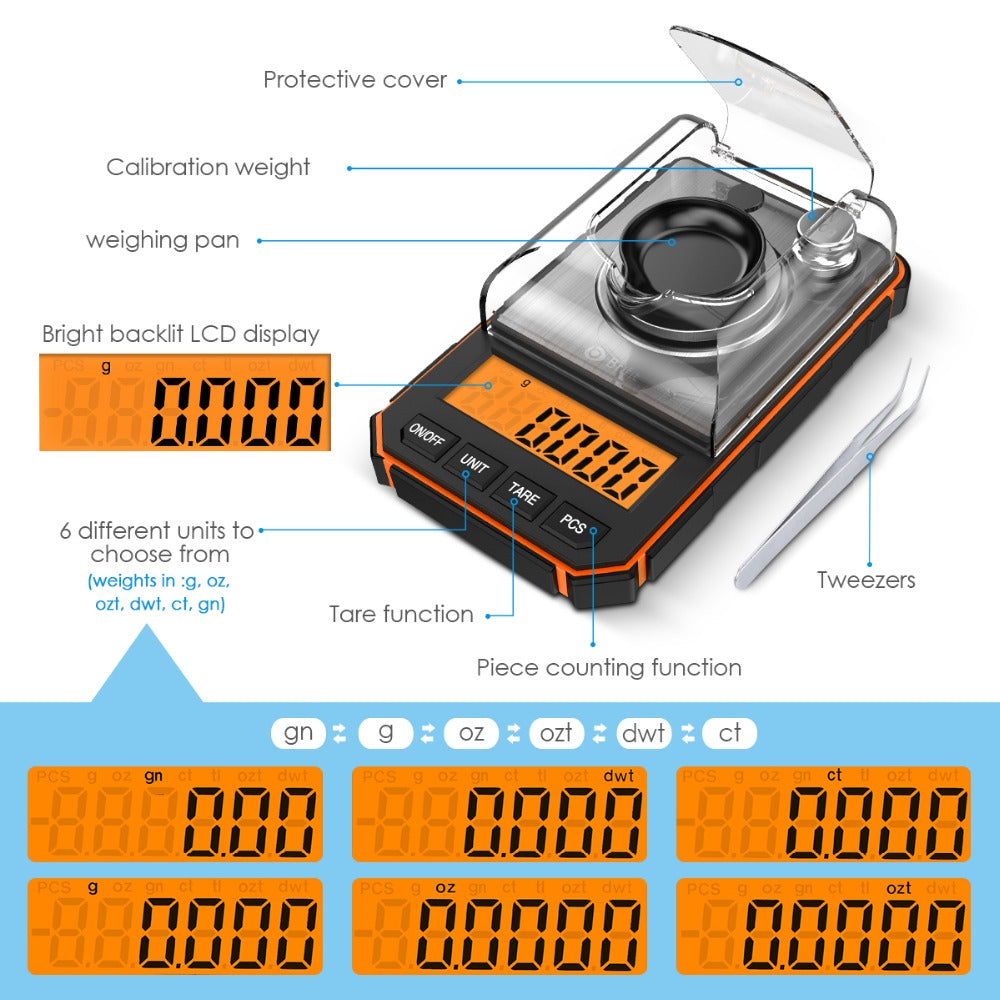 Professional 0.001g Portable Mini Digital Scale - 50g Calibration Weights Included (No Battery Needed)