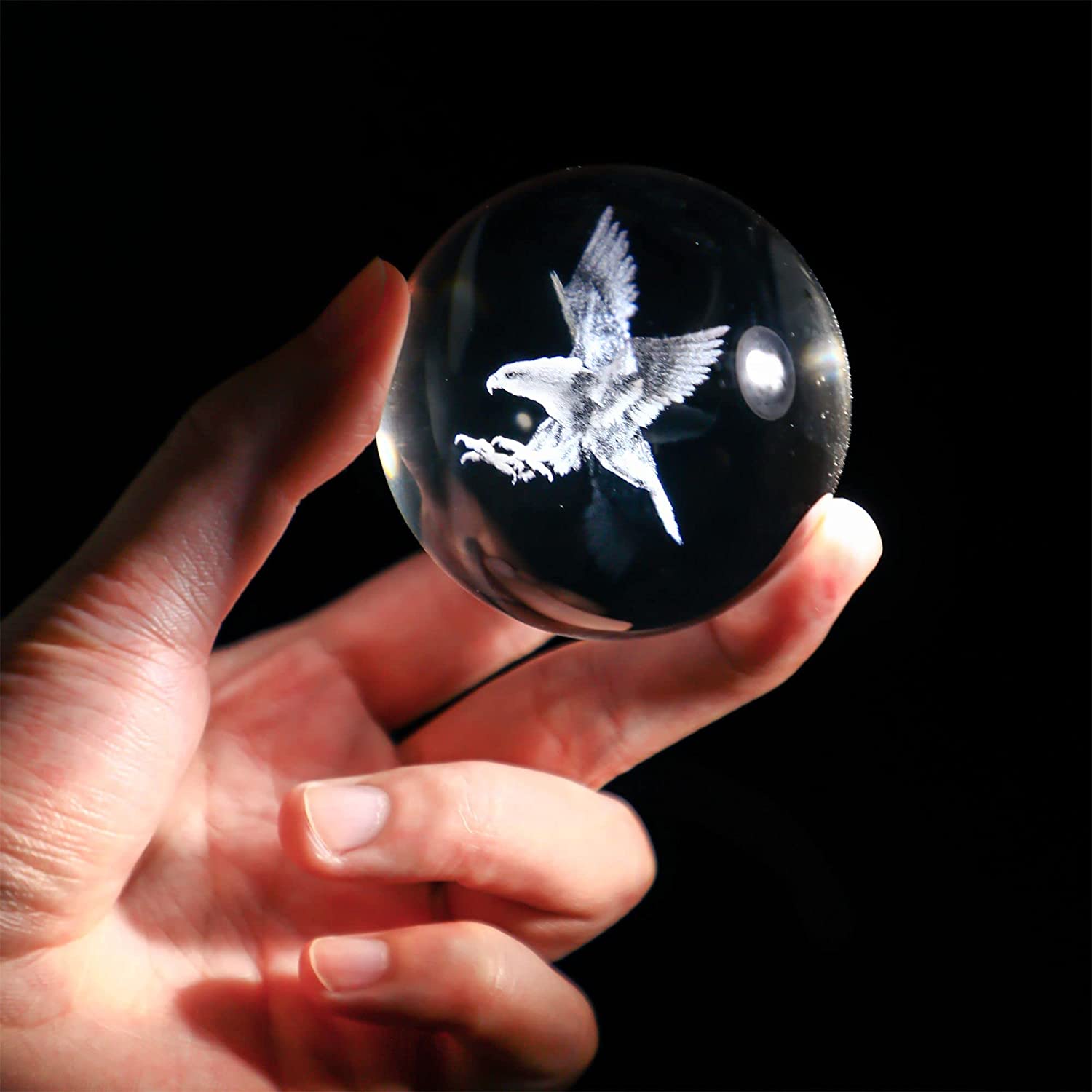 1pc, Engraved Eagle Crystal Ball Paperweight With Stand 60mm (2.4inch) 3D Laser Etched Glass Spheres Decorative Balls (Clear)