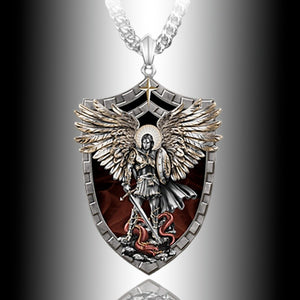 Stainless Steel Necklace For Men Warrior Guardian Holy Angel Saint Michael Pendant Necklace Men Knight Shield Necklace Jewelry Gift