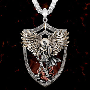 Stainless Steel Necklace For Men Warrior Guardian Holy Angel Saint Michael Pendant Necklace Men Knight Shield Necklace Jewelry Gift