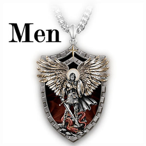 Stainless Steel Necklace For Men Warrior Guardian Holy Angel Saint Michael Pendant Necklace Men Knight Shield Necklace Jewelry Gift