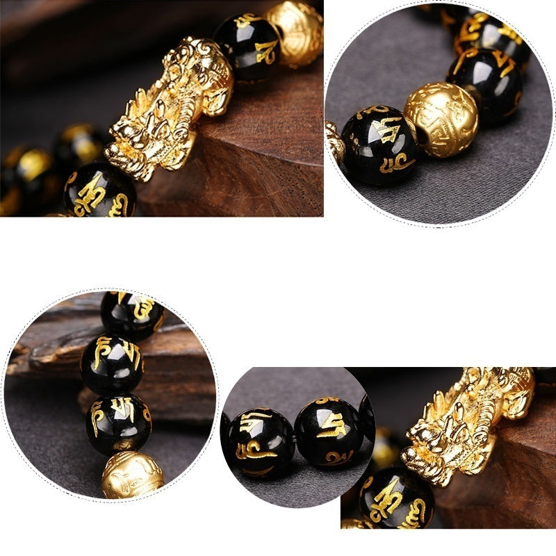 1pc Obsidian Stone Beads Bracelet Pixiu Bracelet Black Wealth Bracelet Bracelets Luck Bracelet For Women Men