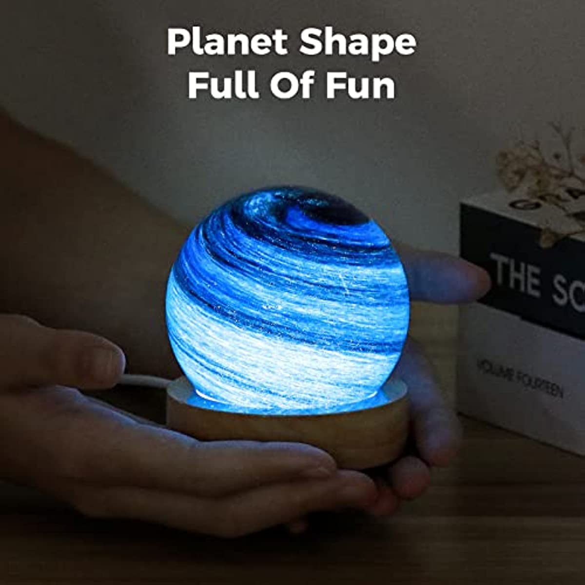 1pc 3D Moon Glass Lamp, USB Powered Planet Mini Night Light With Wooden Stand, Decorative Ambient Table Lamp For Kids Girls Boys Friends Bir