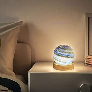 1pc 3D Moon Glass Lamp, USB Powered Planet Mini Night Light With Wooden Stand, Decorative Ambient Table Lamp For Kids Girls Boys Friends Bir