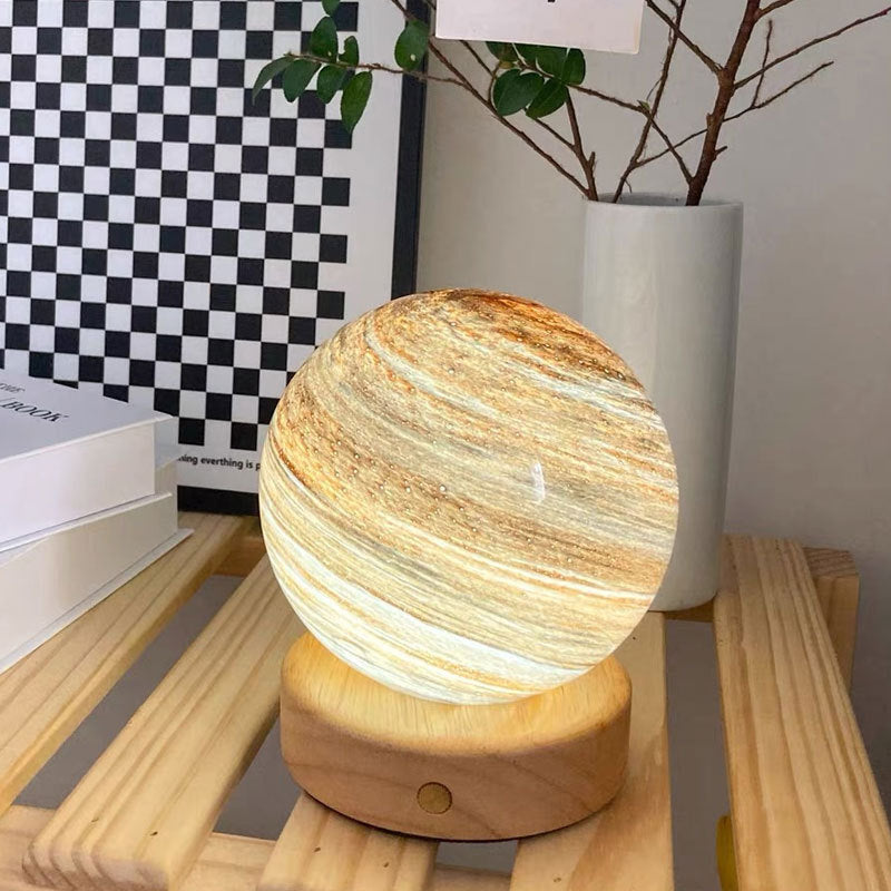 1pc 3D Moon Glass Lamp, USB Powered Planet Mini Night Light With Wooden Stand, Decorative Ambient Table Lamp For Kids Girls Boys Friends Bir