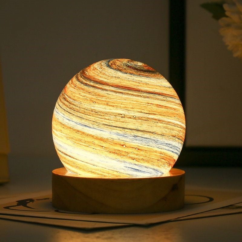 1pc 3D Moon Glass Lamp, USB Powered Planet Mini Night Light With Wooden Stand, Decorative Ambient Table Lamp For Kids Girls Boys Friends Bir