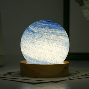 1pc 3D Moon Glass Lamp, USB Powered Planet Mini Night Light With Wooden Stand, Decorative Ambient Table Lamp For Kids Girls Boys Friends Bir