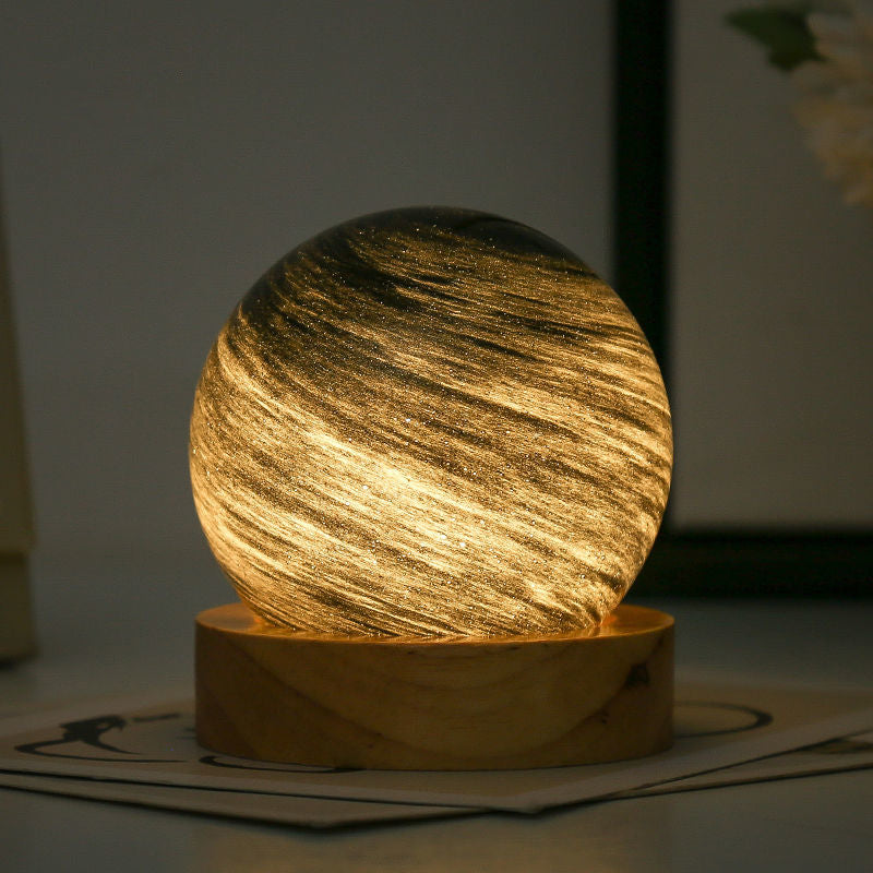 1pc 3D Moon Glass Lamp, USB Powered Planet Mini Night Light With Wooden Stand, Decorative Ambient Table Lamp For Kids Girls Boys Friends Bir