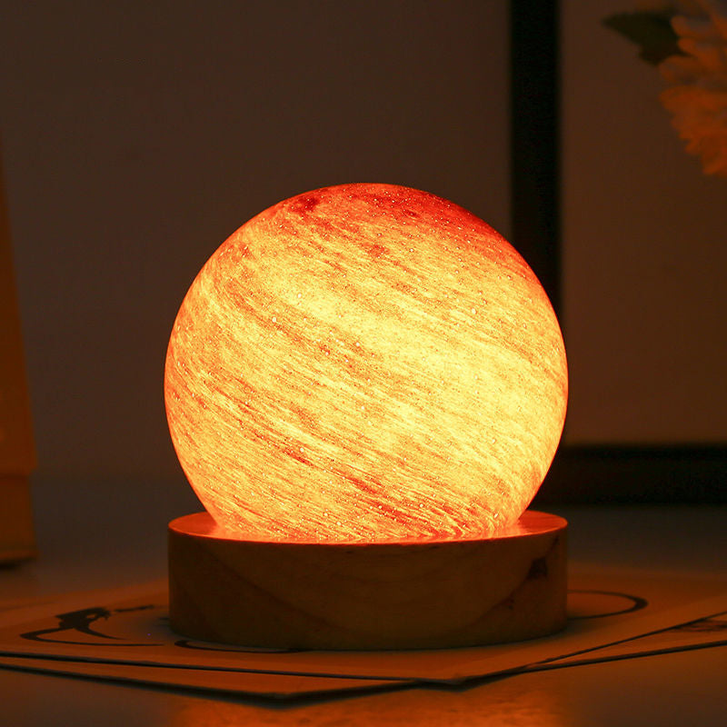 1pc 3D Moon Glass Lamp, USB Powered Planet Mini Night Light With Wooden Stand, Decorative Ambient Table Lamp For Kids Girls Boys Friends Bir