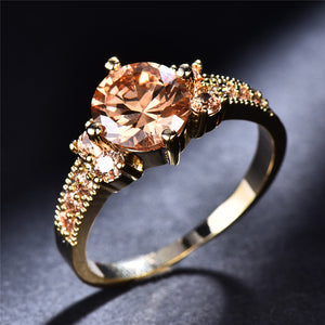 Boho Purple Pink Zircon Ring Round Cut 18k Gold Plated Wedding Engagement Evening Party Ring