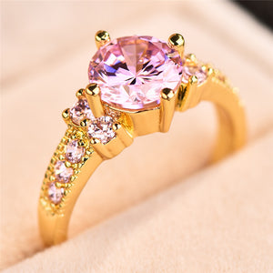 Boho Purple Pink Zircon Ring Round Cut 18k Gold Plated Wedding Engagement Evening Party Ring