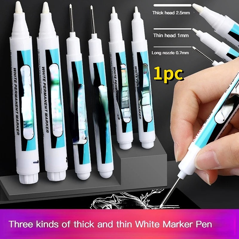 1pc Acrylic White Permanent Paint Pen White Marker Pen Oily Thin Head Express Waterproof And Non-fading