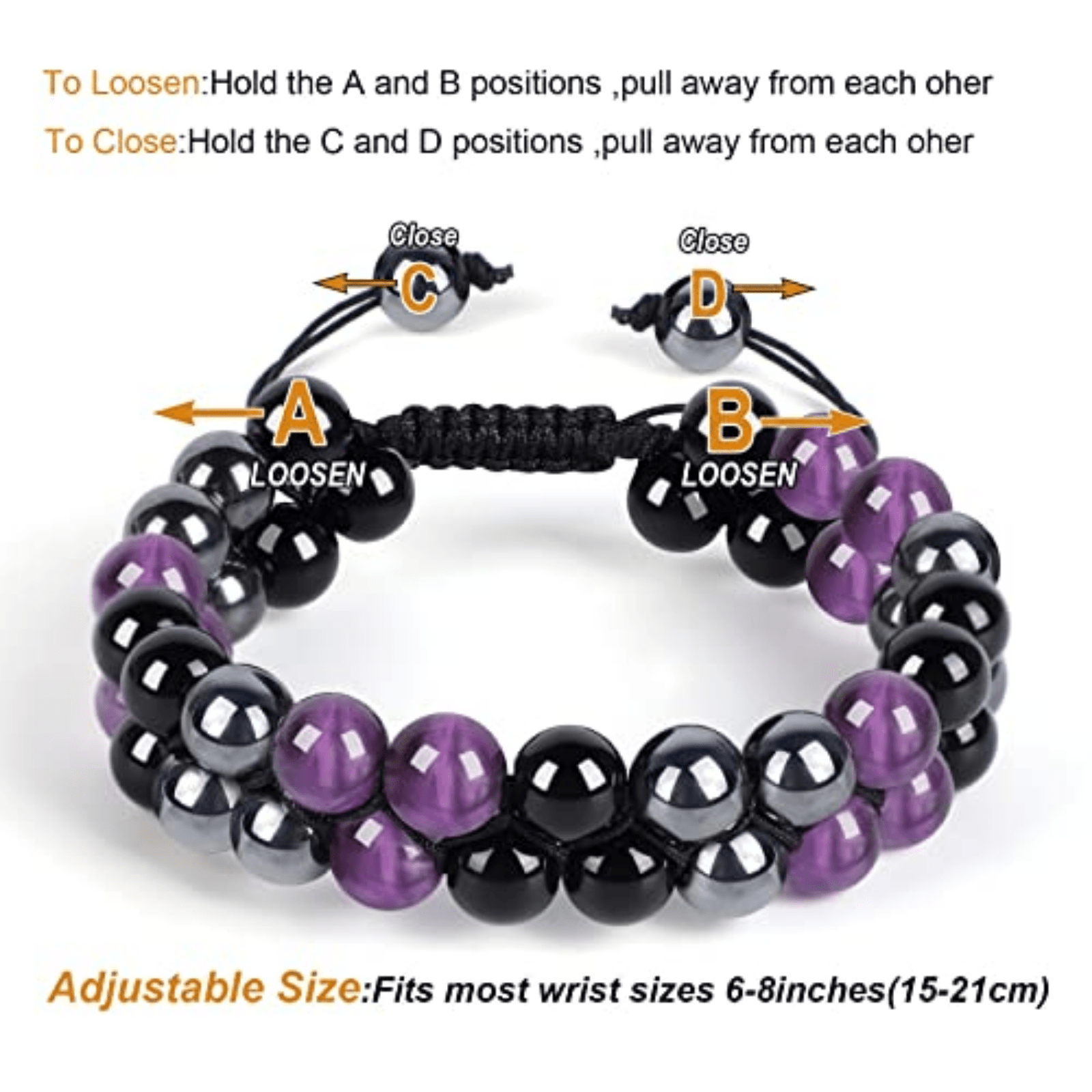 Triple Protection Bracelet For Men Amethyst Hematite Black Obsidian Handmade Jewelry Bracelet 8mm Beads Healing Crystal Bracelet,Bring Luck