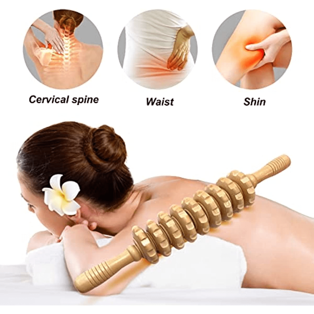 Natural Wood Handheld Roller Massager for Fascia, Fat, Muscles, and Abdomen - Relieve Muscle Tension and Promote Circulation