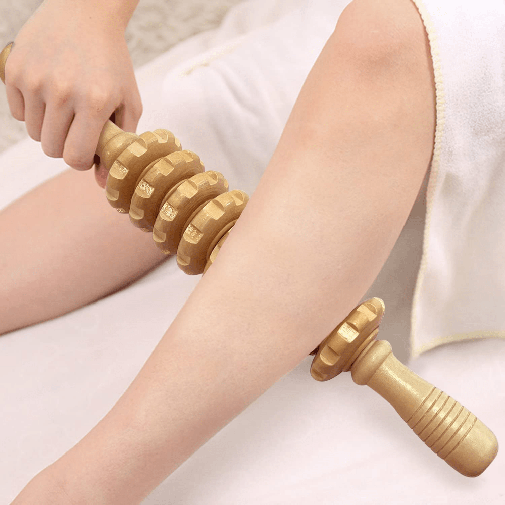 Natural Wood Handheld Roller Massager for Fascia, Fat, Muscles, and Abdomen - Relieve Muscle Tension and Promote Circulation