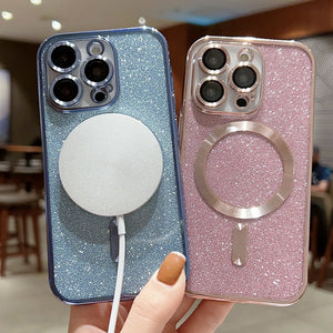 Luxurious Electroplated Wireless Charging Case for iPhone 14/13/12/11 Pro Max Plus - Glitter Soft Bumper Cover