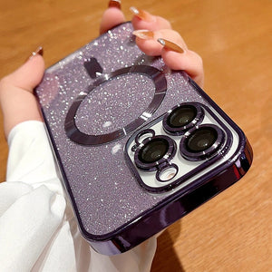 Luxurious Electroplated Wireless Charging Case for iPhone 14/13/12/11 Pro Max Plus - Glitter Soft Bumper Cover