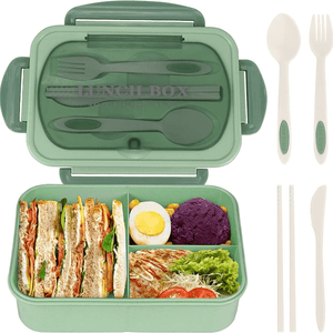 1pc 33.81 oz Lunch Box With Tableware For Office Workers, Square Divided Microwave Oven Bento Box, Leakproof Food Container,  Hand Wash, For