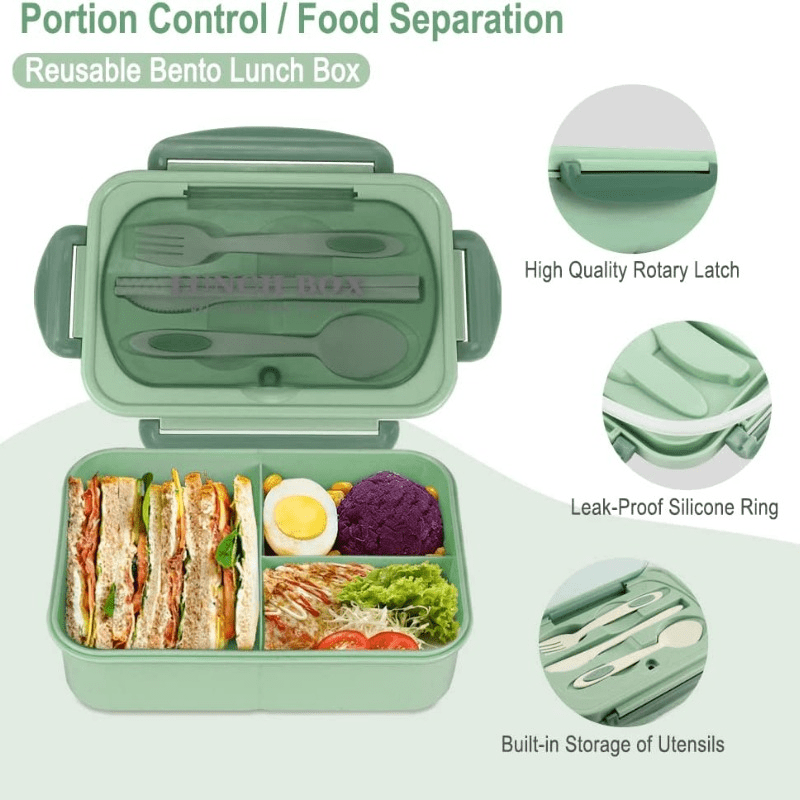 1pc 33.81 oz Lunch Box With Tableware For Office Workers, Square Divided Microwave Oven Bento Box, Leakproof Food Container,  Hand Wash, For