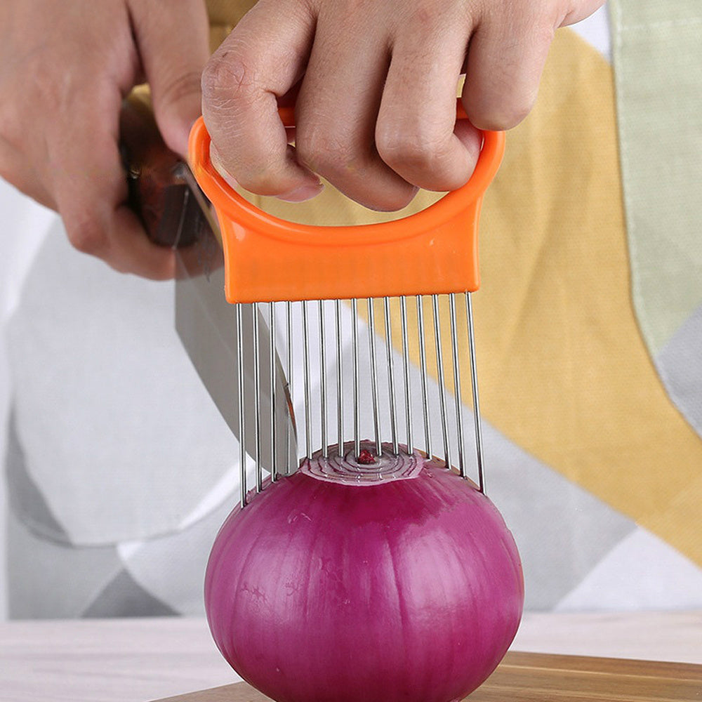 1pc, Stainless Steel Onion Slicer Holder - Effortlessly Slice Onions, Lemons, and More - Perfect for Steak Tendons - Kitchen Gadget Must-Hav