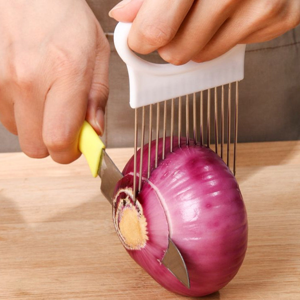 1pc, Stainless Steel Onion Slicer Holder - Effortlessly Slice Onions, Lemons, and More - Perfect for Steak Tendons - Kitchen Gadget Must-Hav