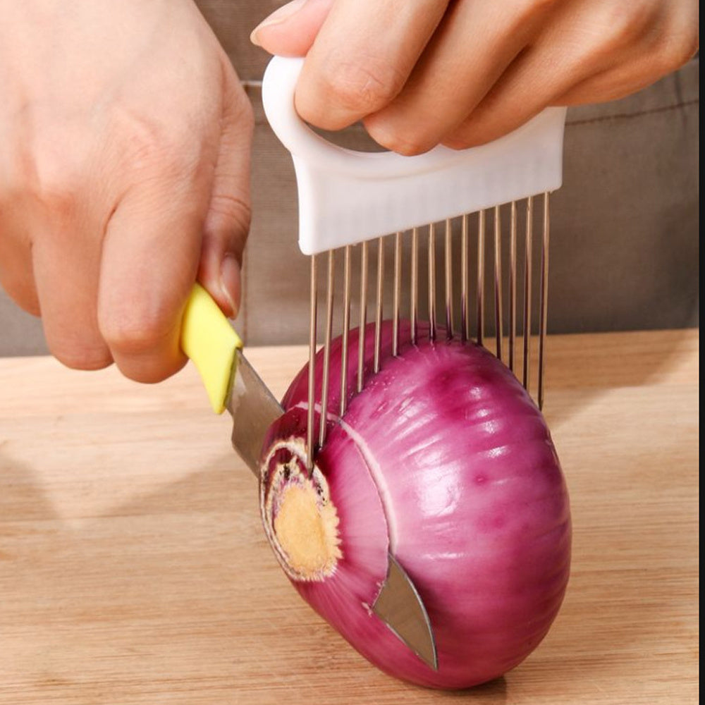 1pc, Stainless Steel Onion Slicer Holder - Effortlessly Slice Onions, Lemons, and More - Perfect for Steak Tendons - Kitchen Gadget Must-Hav