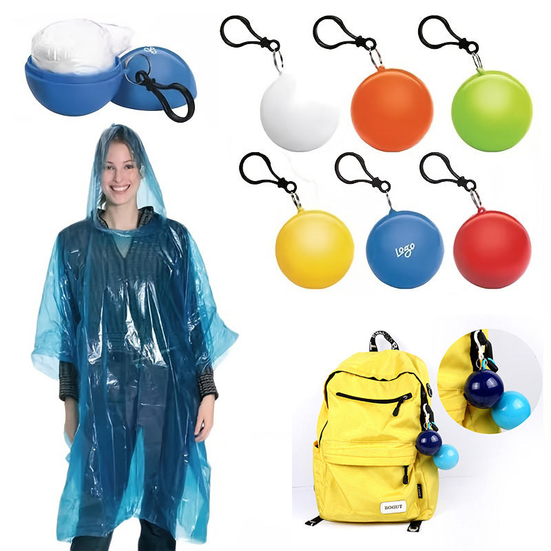 1pc Portable Disposable Emergency Raincoats Keychain Rain Poncho In A Ball For Traveling Hiking Fishing Camping Outdoor Sports