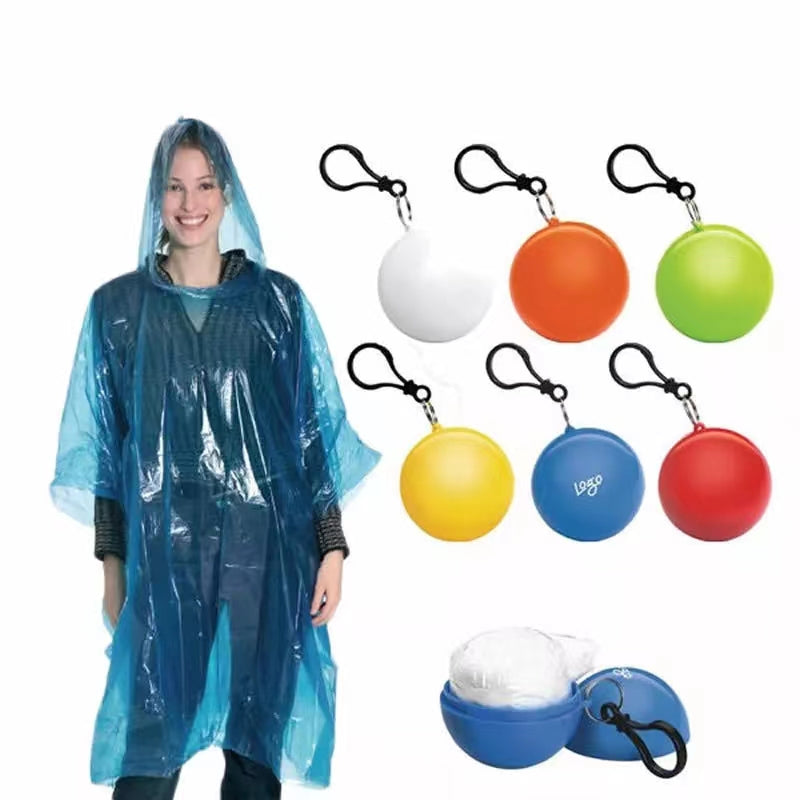 1pc Portable Disposable Emergency Raincoats Keychain Rain Poncho In A Ball For Traveling Hiking Fishing Camping Outdoor Sports