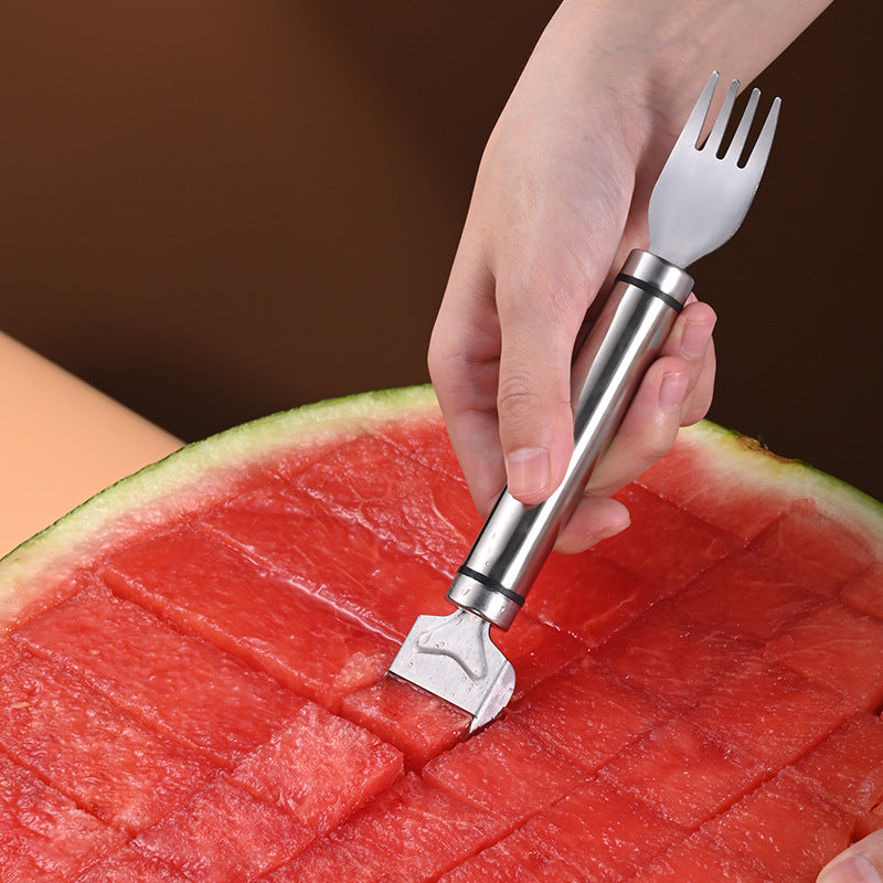 1pc, Watermelon Slicer Cutter, 2n1, Watermelon Fork Slicer, Summer Watermelon Cutting Artifact, Stainless Steel Fruit Forks Slicer Knife For