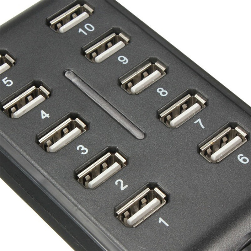 1pc Portable General Purpose Work Home With Switch ABS Plastic Double Row Ten Port USB HUB