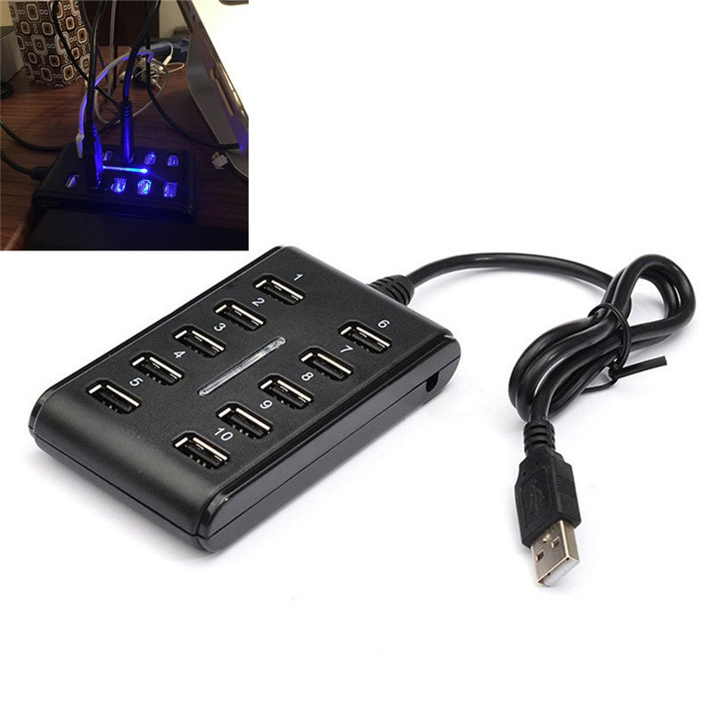 1pc Portable General Purpose Work Home With Switch ABS Plastic Double Row Ten Port USB HUB