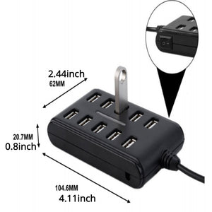 1pc Portable General Purpose Work Home With Switch ABS Plastic Double Row Ten Port USB HUB