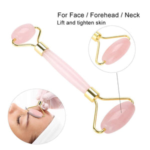 5.9Inch Rose Quartz Crystal Double-Head Beauty Roller Face Neck Massage Tool- Facial Roller Massage for Anti Wrinkle Anti Aging