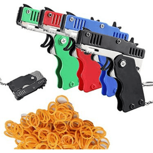 Metal Burst Rubber Band Toy - Mini Folding Launcher Toy With Keychain And 60pcs Rubber Bands, Safe Portable Shooting Toy For Indoor Outdoor