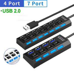 USB 2.0 Hub USB Hub Multi Port USB Splitter Hub Use Power Adapter 4/7 Port Multiple Expander Fast Charging Phone Charger