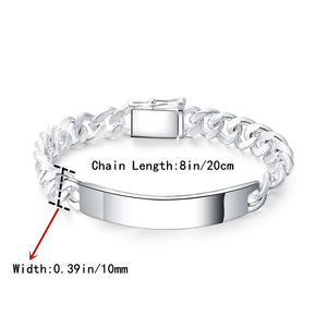 1pc Stylish 10MM Sterling Silver Men's Curved Long Plate Chain Bracelet - A Perfect Gift For Man