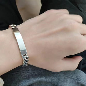 1pc Stylish 10MM Sterling Silver Men's Curved Long Plate Chain Bracelet - A Perfect Gift For Man