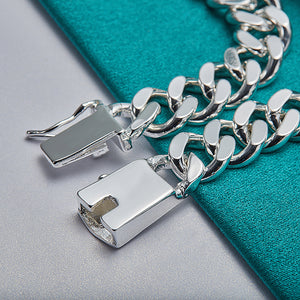 1pc Stylish 10MM Sterling Silver Men's Curved Long Plate Chain Bracelet - A Perfect Gift For Man