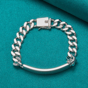 1pc Stylish 10MM Sterling Silver Men's Curved Long Plate Chain Bracelet - A Perfect Gift For Man