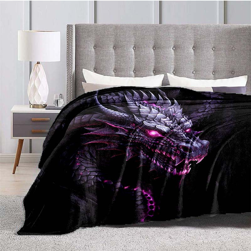 1pc Purple Dragon Blanket Lightweight Flannel Blanket Throw Blanket For Sofa, Bed, Travel, Camping, Livingroom, Office, Couch, Chair, And Be